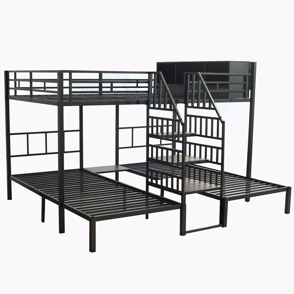 Letto a Castello 3 Posti con Scala e Contenitore ¨C Xylo ¨C Metallo Nero 90x200 e 140x200