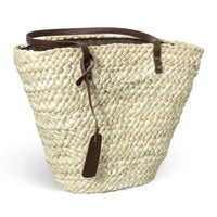 Borsa mare Erba Sun in paglia naturale intrecciata con manici in cuoio marrone