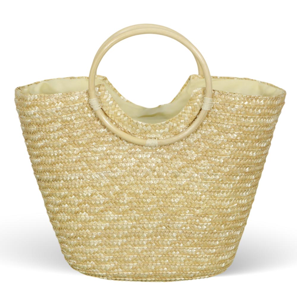 Borsa mare donna Paviera naturale in paglia intrecciata con manici tondi rattan