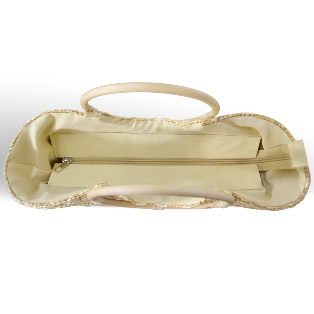 Borsa mare donna Paviera naturale in paglia intrecciata con manici tondi rattan