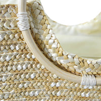 Borsa mare donna Paviera naturale in paglia intrecciata con manici tondi rattan