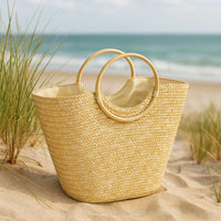 Borsa mare donna Paviera naturale in paglia intrecciata con manici tondi rattan