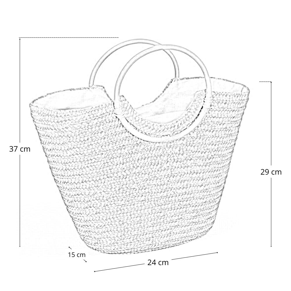 Borsa mare donna Paviera noce in paglia intrecciata con manici tondi in rattan