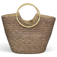 Borsa mare donna Paviera noce in paglia intrecciata con manici tondi in rattan