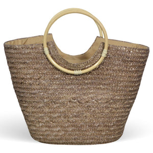 Borsa mare donna Paviera noce in paglia intrecciata con manici tondi in rattan