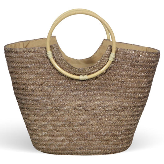 Borsa mare donna Paviera noce in paglia intrecciata con manici tondi in rattan