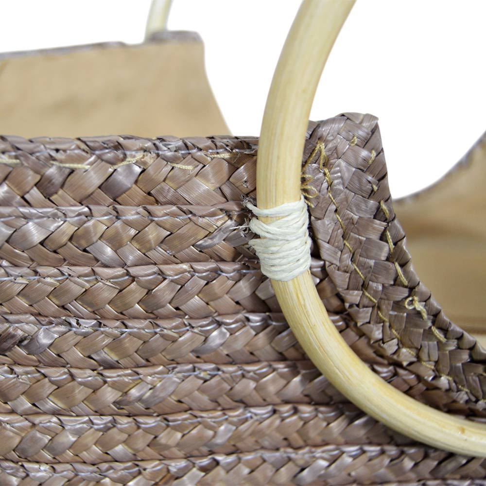Borsa mare donna Paviera noce in paglia intrecciata con manici tondi in rattan