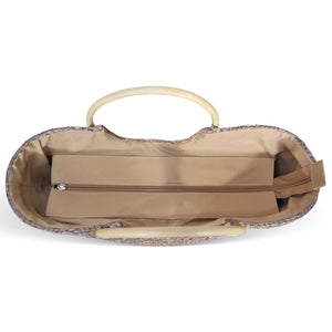 Borsa mare donna Paviera noce in paglia intrecciata con manici tondi in rattan