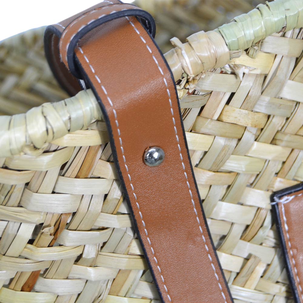 Borsa mare Erba Spring paglia intrecciata con manici in cuoio 29x14x28 cm grande