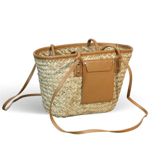 Borsa donna estiva Erba Summer paglia intrecciata con tracolla in cuoio marrone