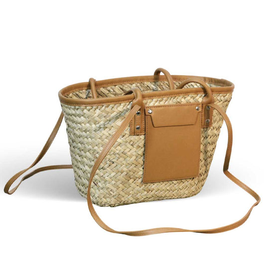 Borsa donna estiva Erba Summer paglia intrecciata con tracolla in cuoio marrone