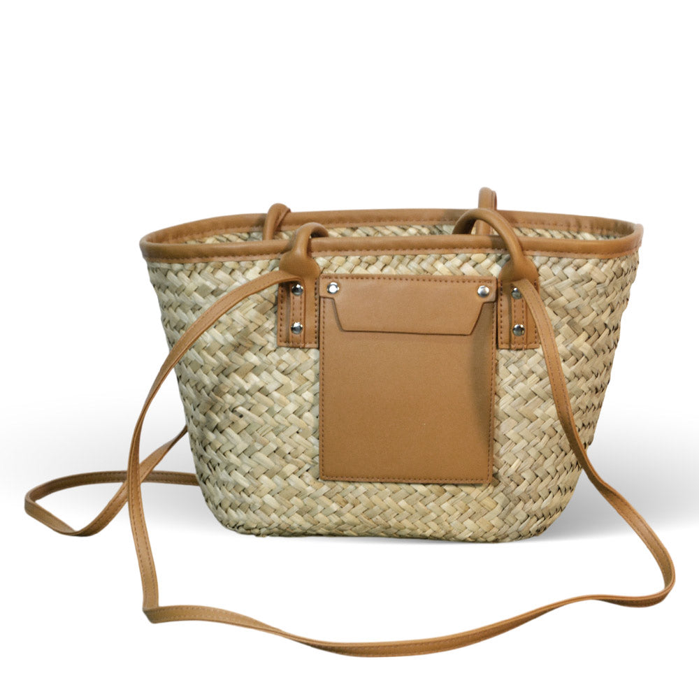 Borsa donna estiva Erba Summer paglia intrecciata con tracolla in cuoio marrone