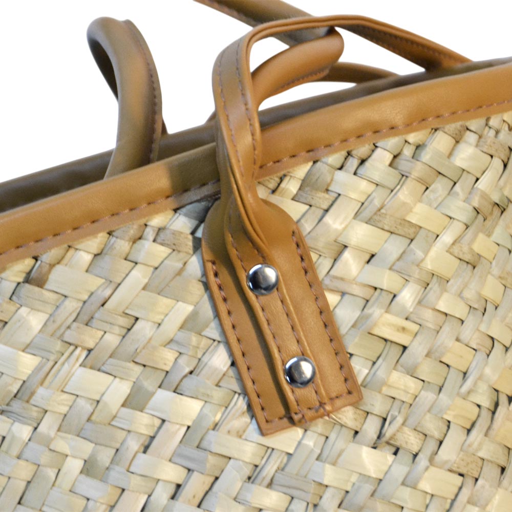 Borsa donna estiva Erba Summer paglia intrecciata con tracolla in cuoio marrone