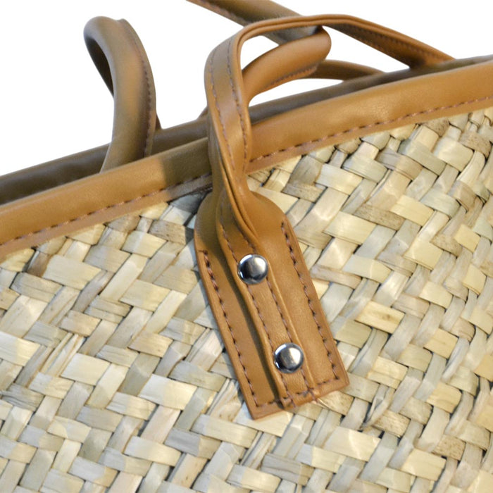 Borsa donna estiva Erba Summer paglia intrecciata con tracolla in cuoio marrone