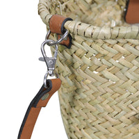 Borsa mare donna Erba in paglia intrecciata con tracolla manici in cuoio marrone