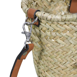 Borsa mare donna Erba in paglia intrecciata con tracolla manici in cuoio marrone