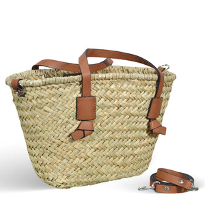 Borsa mare donna Erba in paglia intrecciata con tracolla manici in cuoio marrone
