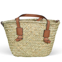 Borsa mare donna Erba in paglia intrecciata con tracolla manici in cuoio marrone