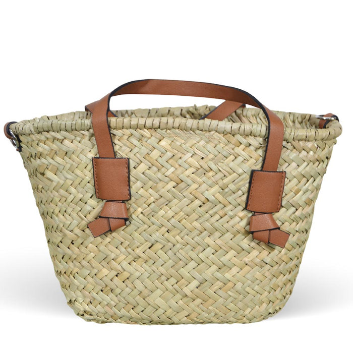 Borsa mare donna Erba in paglia intrecciata con tracolla manici in cuoio marrone