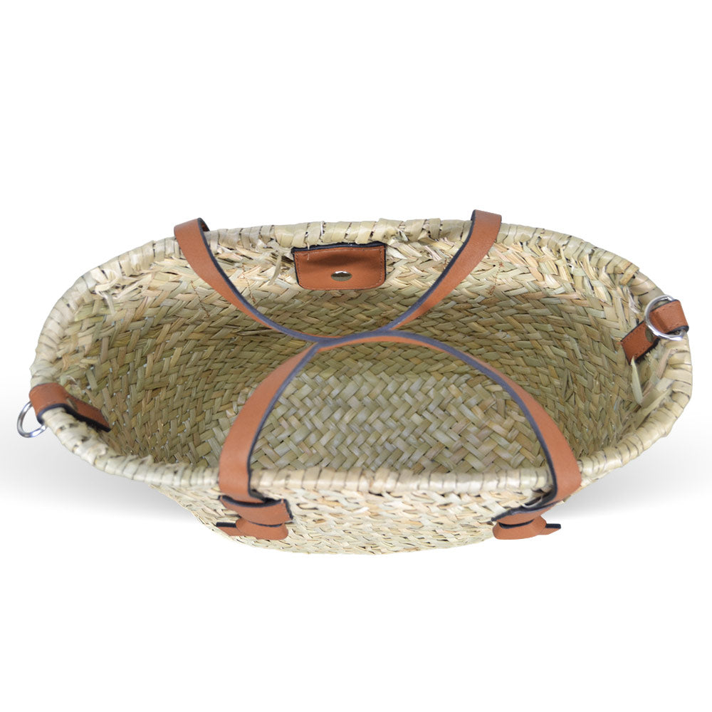 Borsa mare donna Erba in paglia intrecciata con tracolla manici in cuoio marrone