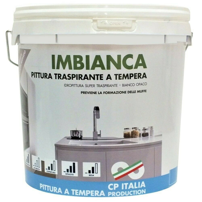 VERNICE TRASPIRANTE A TEMPERA "IMBIANCA" DA LT.14 BIANCO OPACO BAGNO CUCINA