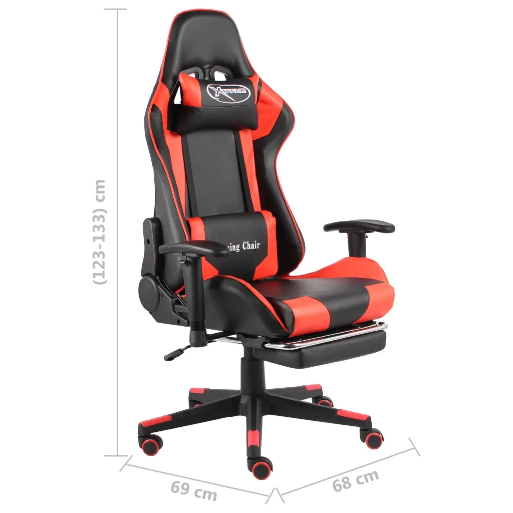 Sedia da Gaming Girevole con Poggiapiedi Rossa in PVC