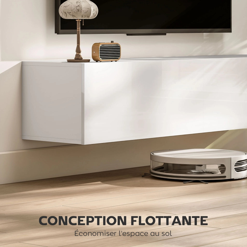 Mobile TV sospeso per televisori fino a 45 55 65 pollici con 2 ante ¨C zephmum ¨C bianco 140x33x29.8 cm