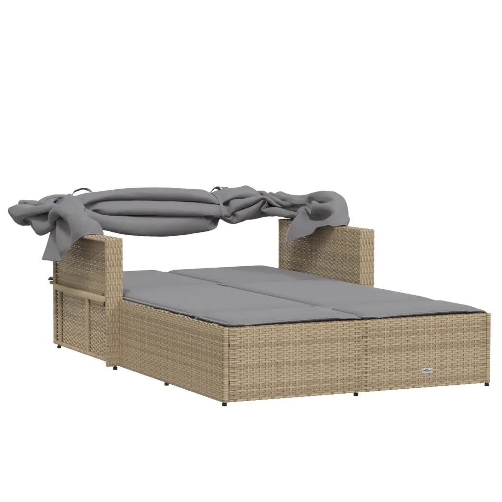 Sdraio da giardino | Lettino Doppio con Baldacchino e Cuscini Beige Misto Polyrattan