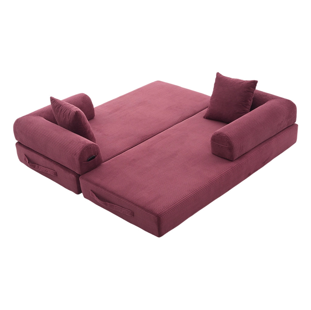 Divano 200x94x67 cm modulare in velluto a coste rosso vino
