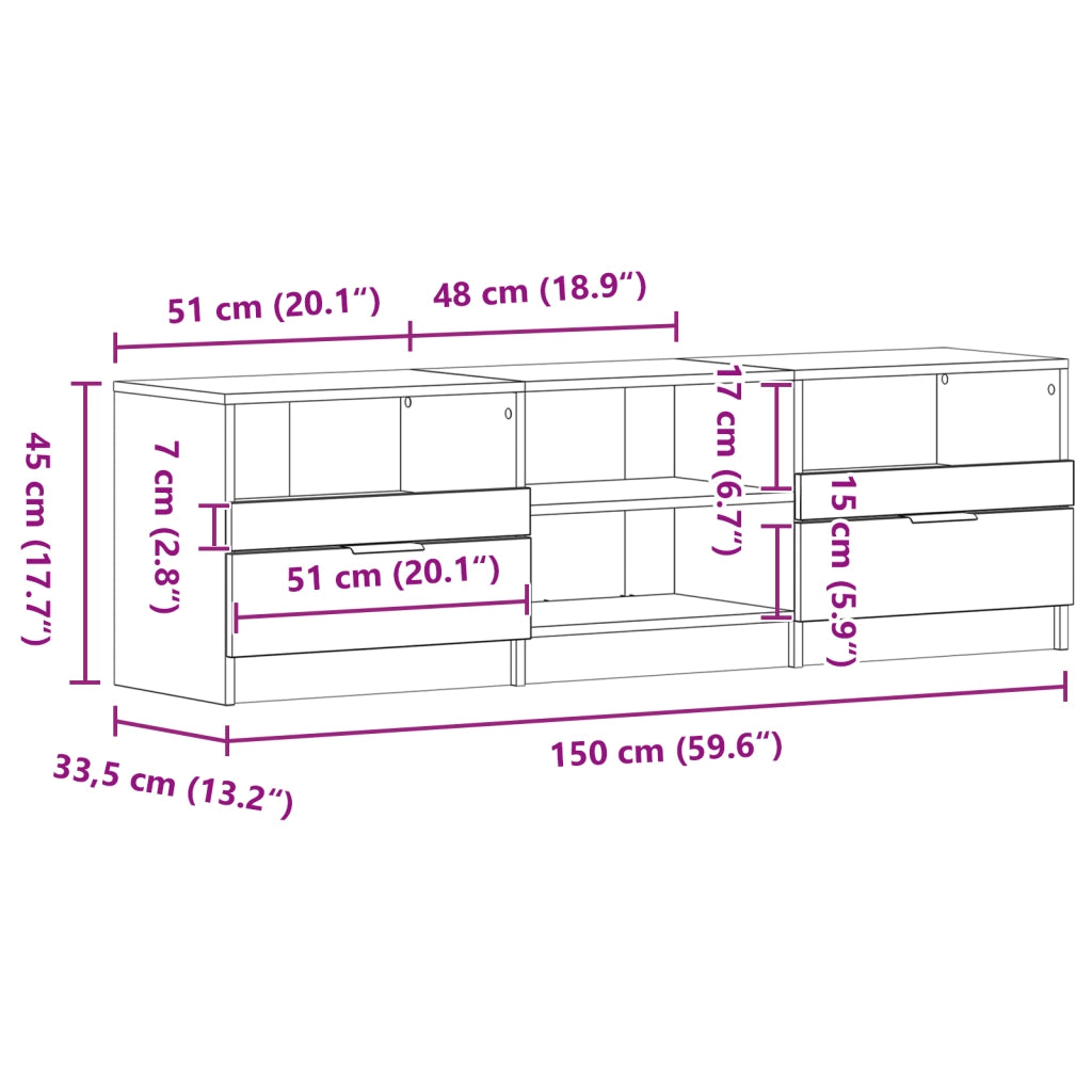 Mobile TV  Nero Rovere 150x33,5x45 cm Legno ingegnerizzato