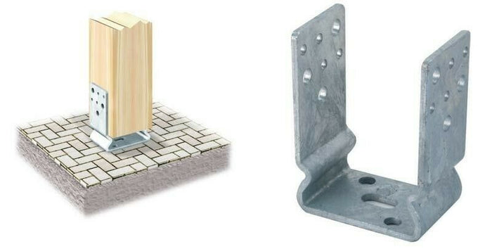 SUPPORTO DI ANCORAGGIO AD U PER PILASTRI LEGNO PZ.4  CON PIEGA MM.A121X60X125H