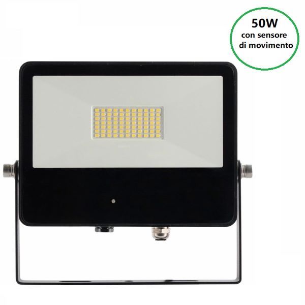 FARO PROIETTORE CON SENSORE DI MOVIMENTO LED 50W 4000K NERO SKY M.WAVE BENEITO