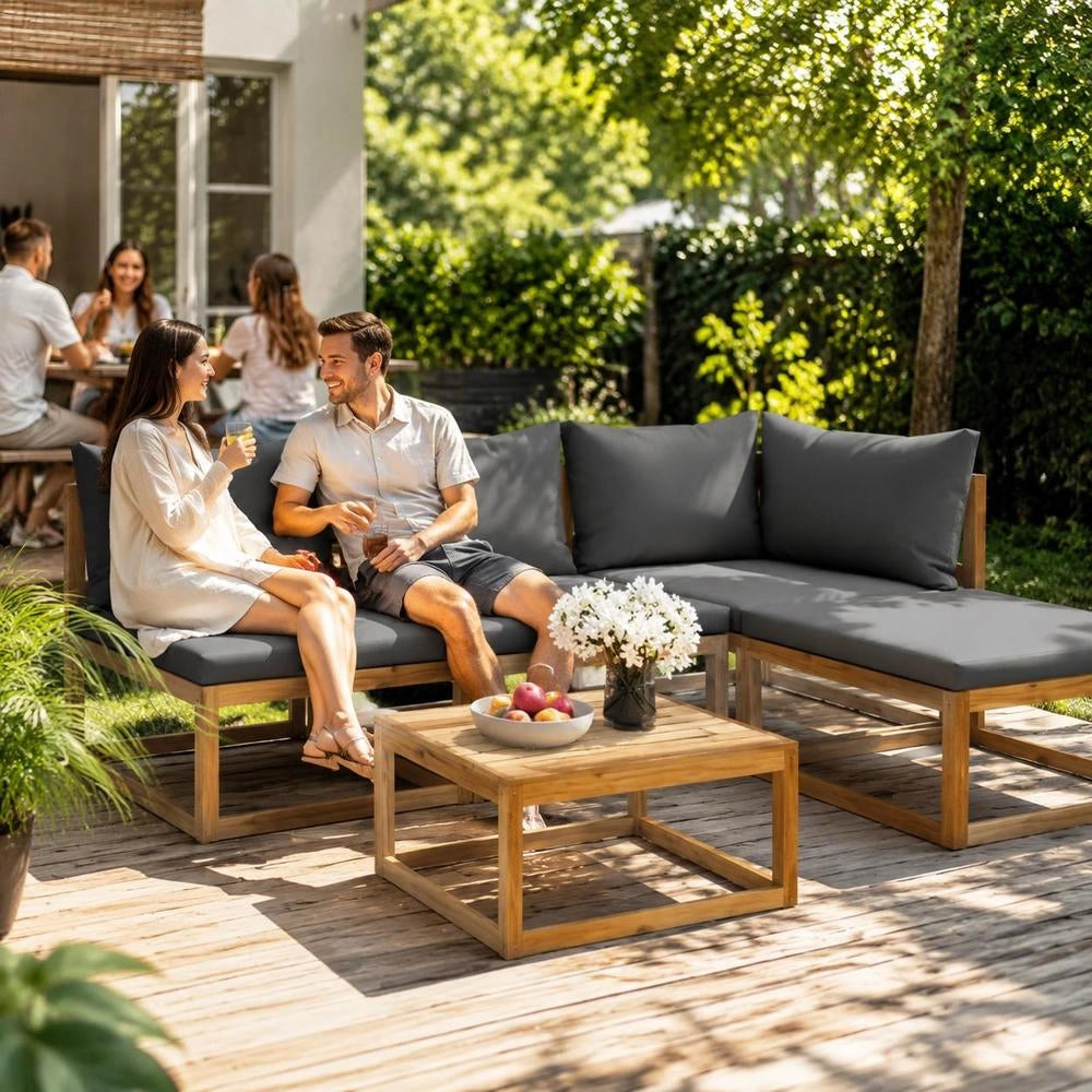 5-piece Garden Lounge Set With Cushions Made Of Solid Acacia Wood