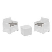 Trade Shop - Set Salotto Esterno Con 2 Poltrone Tavolino Contenitore Effetto Rattan Cuscini Giardino - Bianco