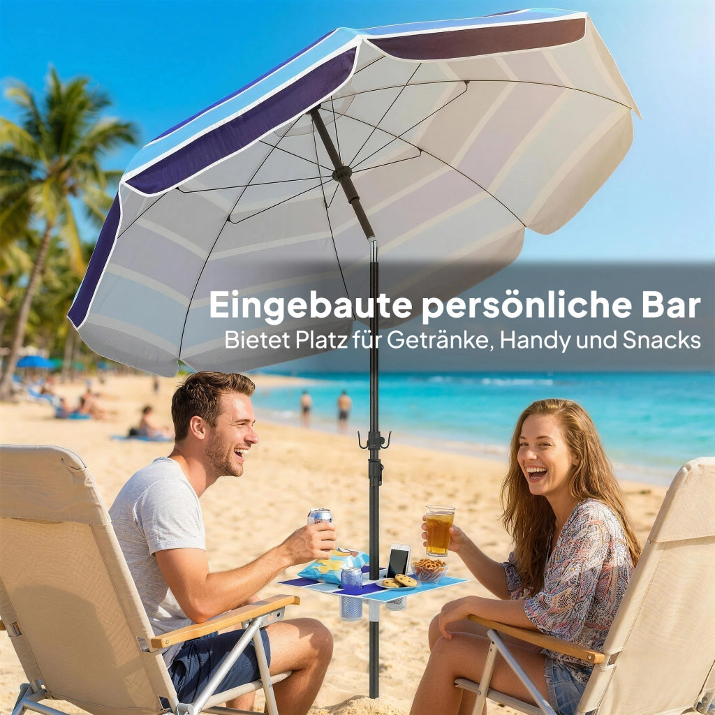 Ombrellone da spiaggia con tavolino pieghevole e portabevande ¨C zephmum ¨C ?198 cm UV30+ regolabile multicolore