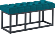 Panca design AMUN in metallo nero opaco e tessuto blu,100 cm