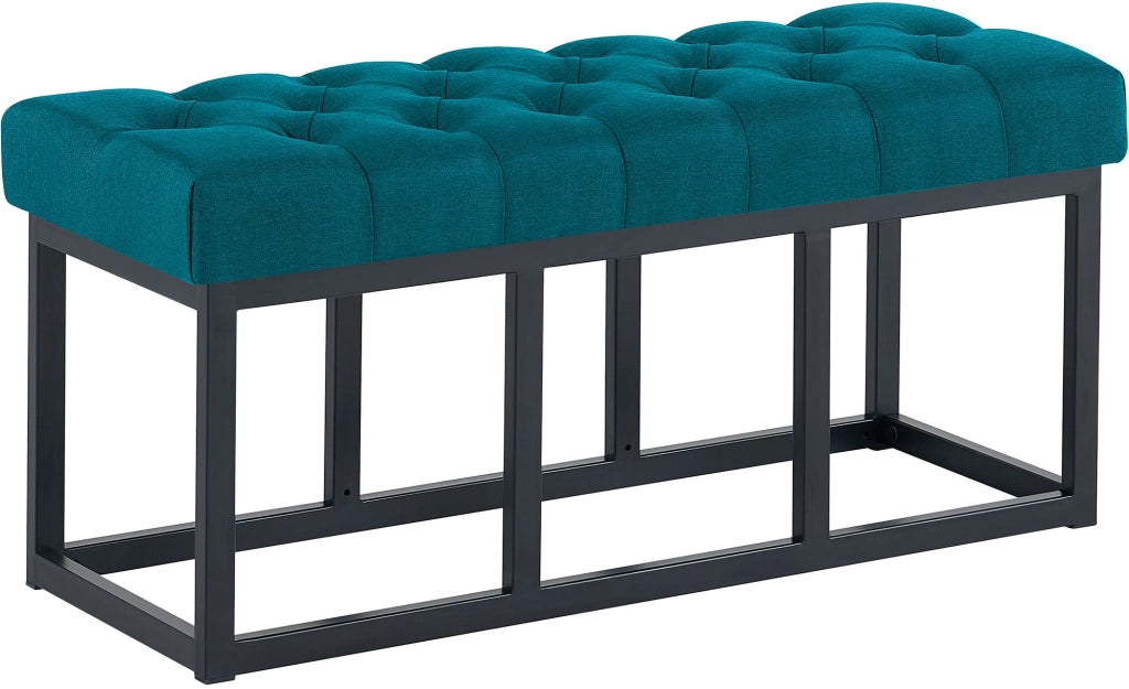 Panca design AMUN in metallo nero opaco e tessuto blu,100 cm