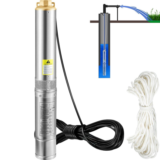 Pompa d'Acqua Sommergibile 750W Flusso 105L/min per Piscina Giardino Orto in Acciaio Inox, Pompa Sommersa per Pozzi Profondi 230V Prevalenza Max. 62m, Pompa Sommersa per Pozzo Piscina con Cavi
