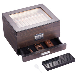 Sigari Humidor Scatola Umidificatore Igrometro Cassetto Cedro 50 Sigari