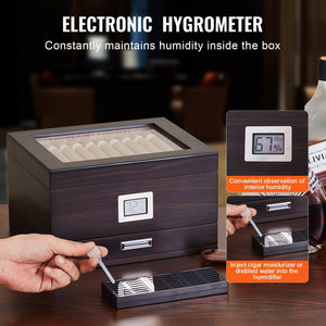 Sigari Humidor Scatola Umidificatore Igrometro Cassetto Cedro 50 Sigari