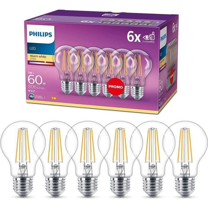 Philips, pacchetto di 6 LED trasparenti e 20 W 60W, bianco caldo, bianco caldo