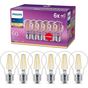Philips, pacchetto di 6 LED trasparenti e 20 W 60W, bianco caldo, bianco caldo