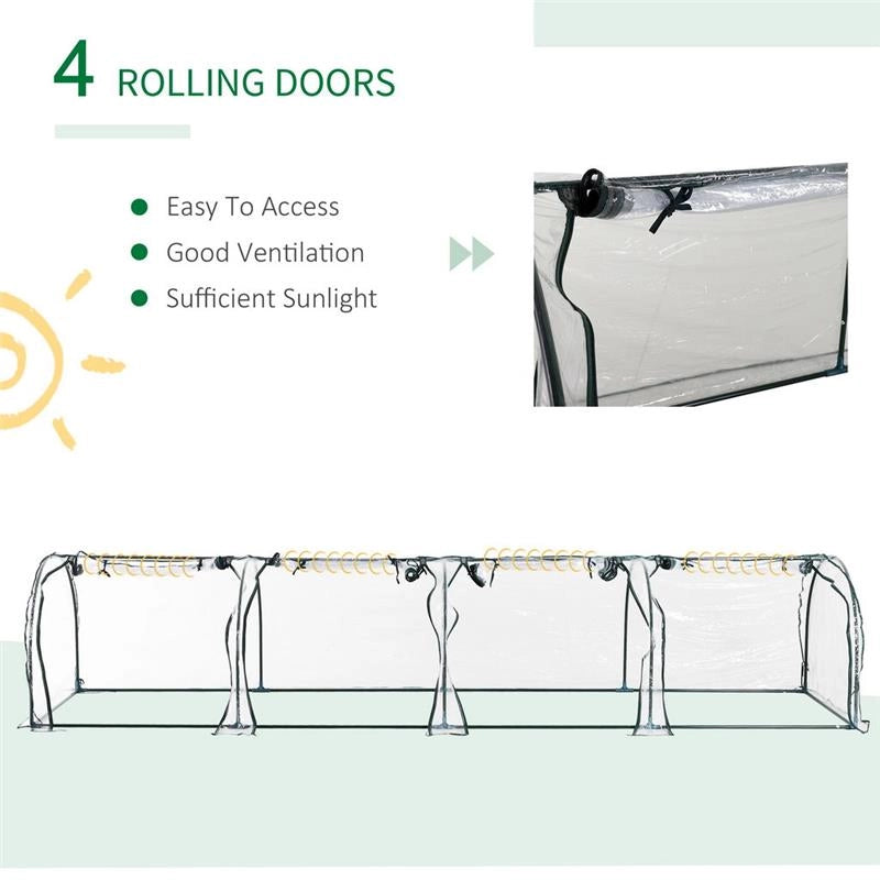 SERRA A TUNNEL IN ACCIAIO E PVC ANTI UV CON 4 PORTE A CERNIER 395X100X80 CM