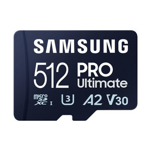 Samsung PRO Ultimate microSD Memory Card 512GB (Samsung PRO Ultimate MB-MY512SA - Scheda di memoria flash [adattatore a SD in dotazione] - 512 GB - A2 / Video Class V30 / UHS-I U3 - UHS-I microSDXC - blu)