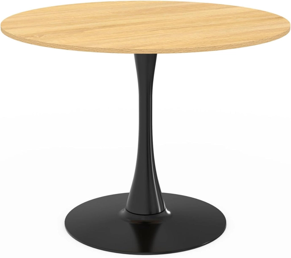 DALIA Mesa de comedor para 6 personas con patas de madera y tulipán negro 110 cm