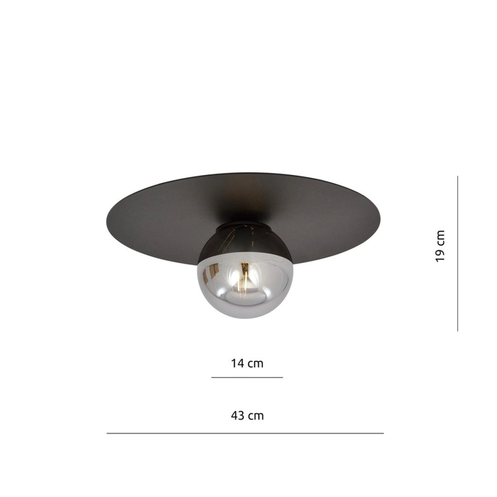 Lampada da soffitto SOLAR con struttura in metallo nero opaco e vetro grafite