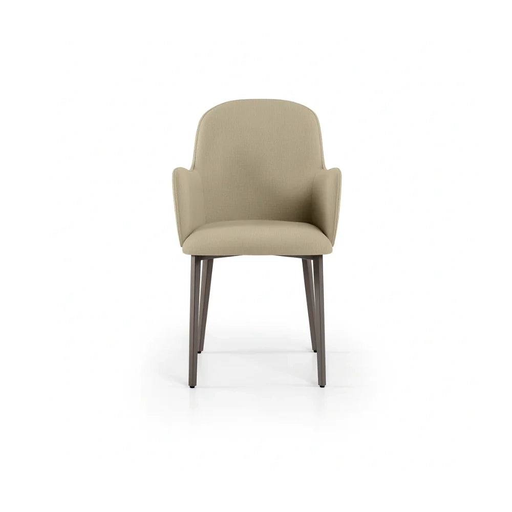 Set di 4 sedie da pranzo imbottite in tessuto beige Hug con struttura in metallo facili da pulire | Duzzle
