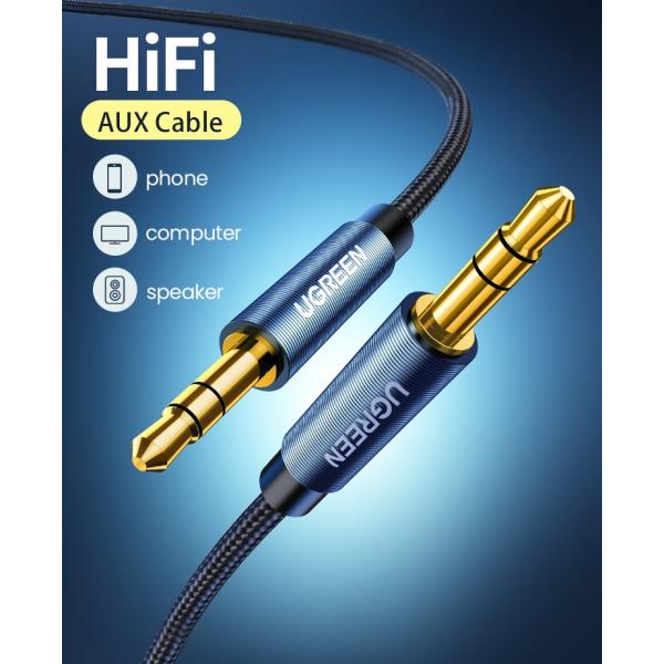 UGREEN Cavo Audio 3.5mm maschio a 3.5mm maschio- placcato in oro con case in metallo 3m (Blue)
