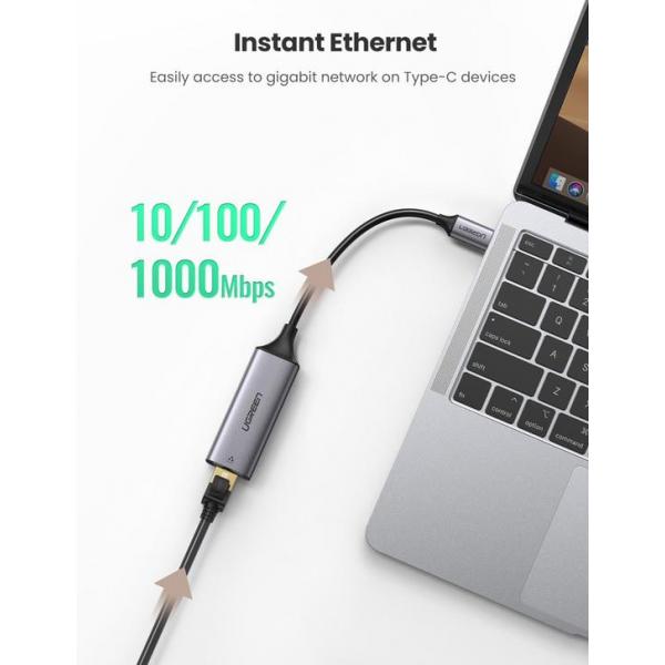 UGREEN Adattatore da USB Type C a Ethernet 10/100/1000M (Space Gray)