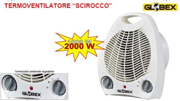 TERMOVENTILATORE SCIROCCO STUFA RISCALDAMENTO 1000-2000W CM.23X13X27H